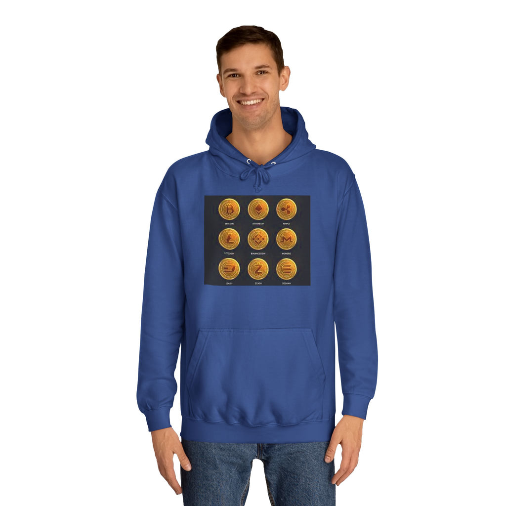 Crypto Coin Icons Hoodie | Bitcoin Ethereum Litecoin Ripple Doge Zcash Monero