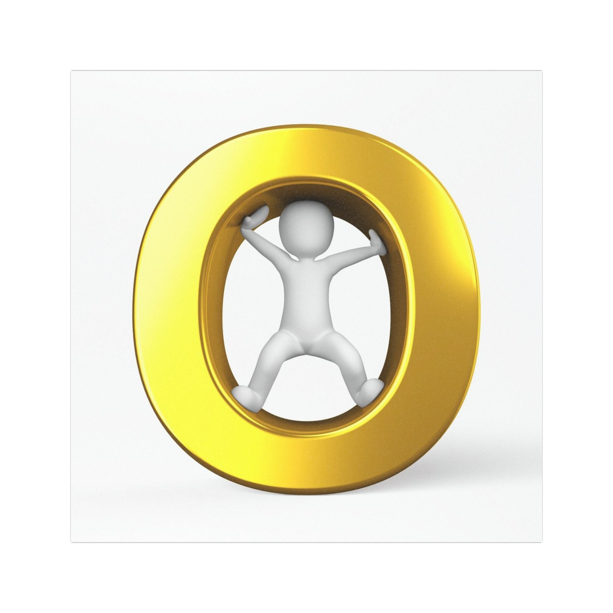 3D Gold O Letter with Stick Figure Car Magnet | Alphabet Monogram Magnet
