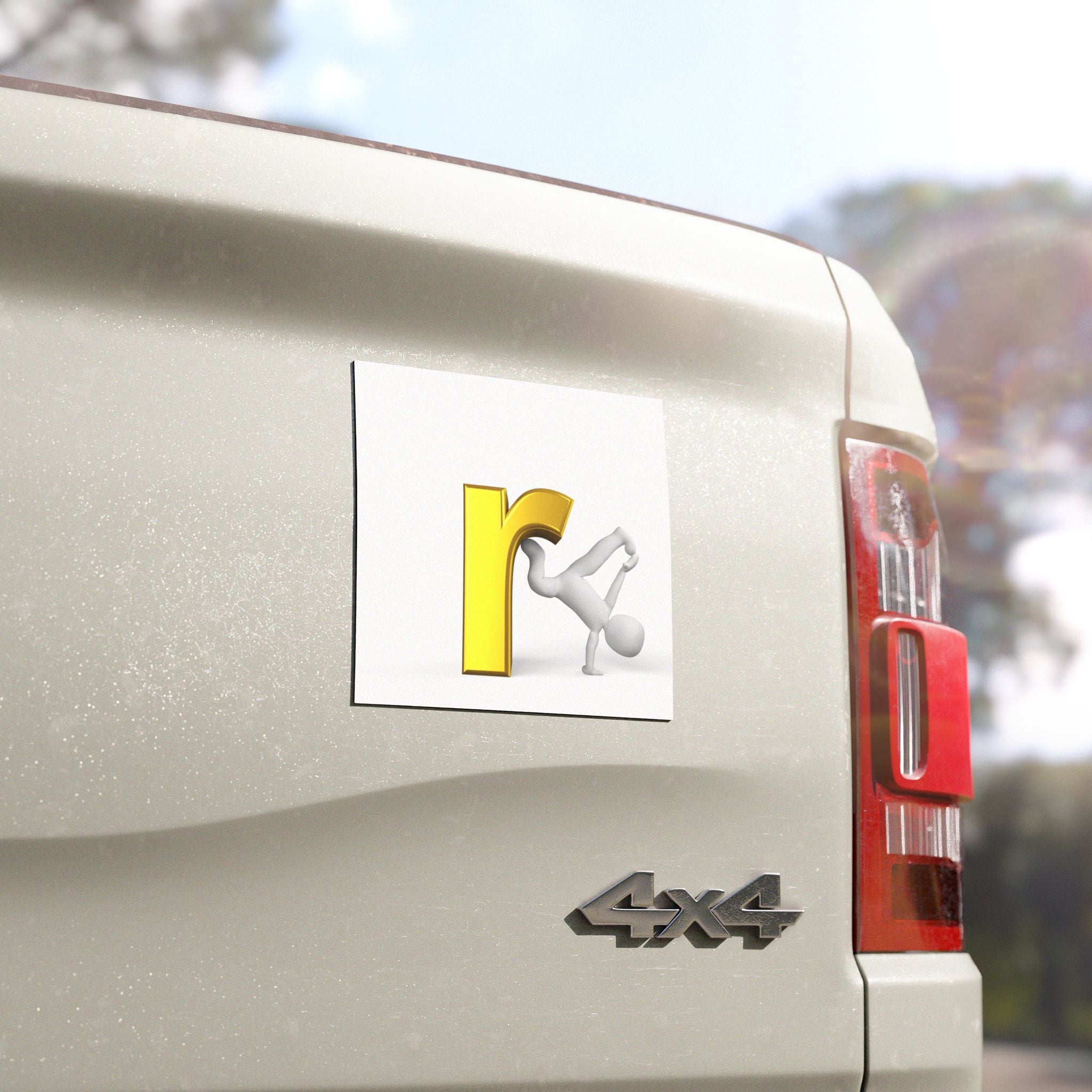 Yellow Letter R with Breaking Through Figure car magnet | Alphabet Initial Letter R