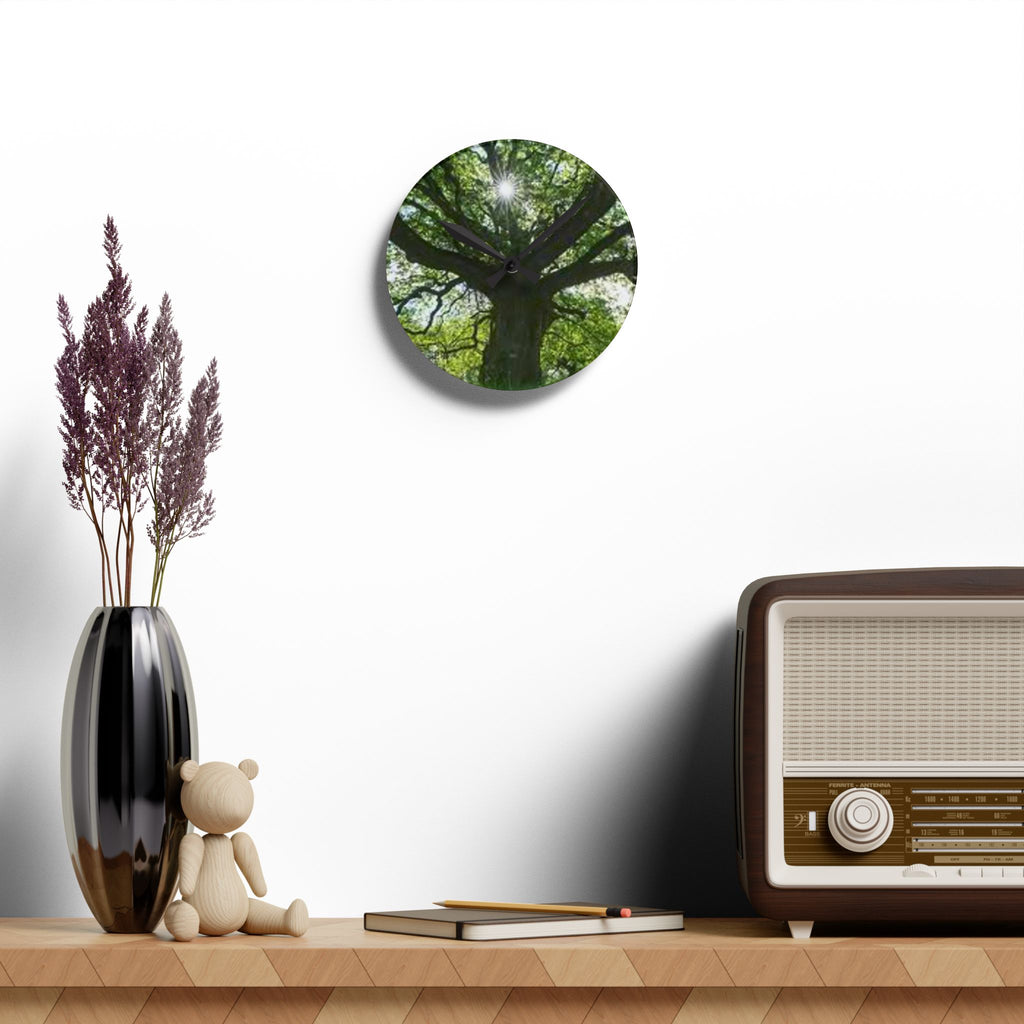 Sunlit Oak Tree Acrylic Wall Clock | Nature Forest Decor