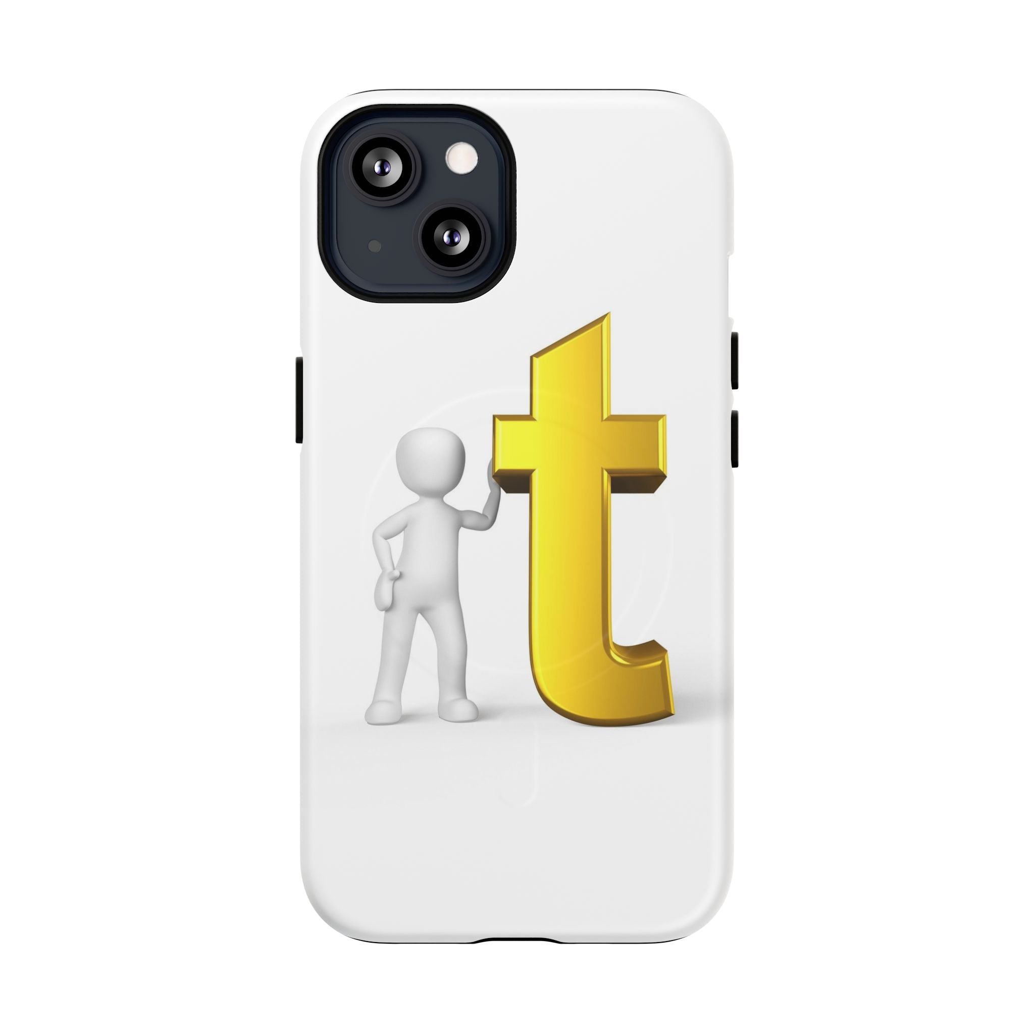 Coque de téléphone 3D Personnage appuyé sur une lettre T dorée | Coque magnétique robuste
