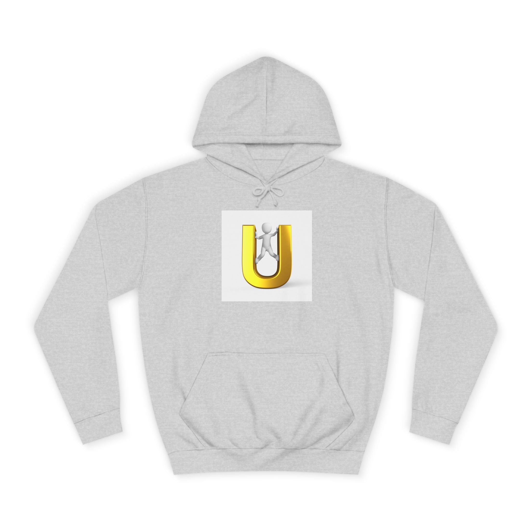 Sweat à capuche lettre U 3D Or | Sweat-shirt typographique bonhomme allumette grimpant