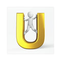 Gold Letter U with Figure Car Magnet | Letter U Alphabet Magnet