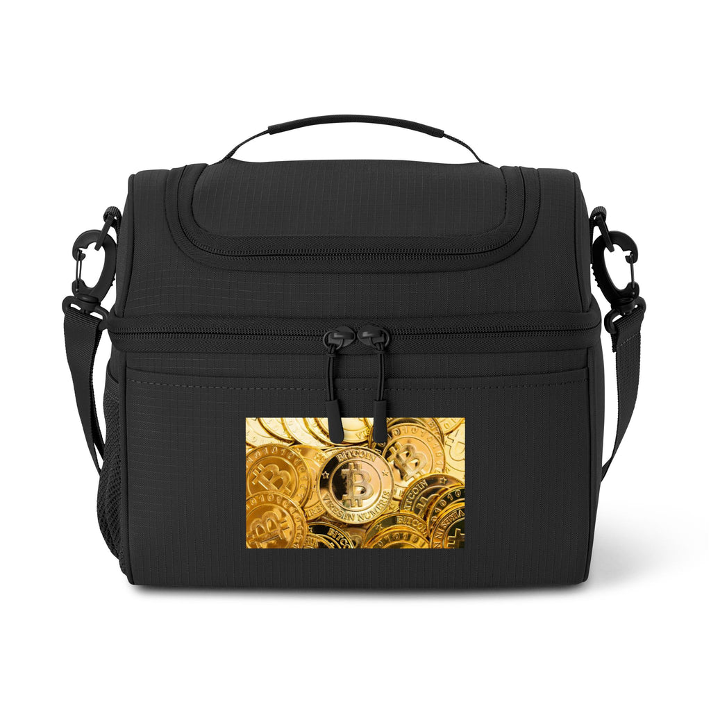 Golden Bitcoin Cooler Bag | Steampunk Mechanical Timepiece Print