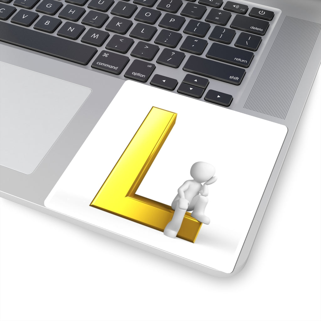 Gold 3D Letter L with Sitting Figure Sticker | Kiss-Cut Sticker