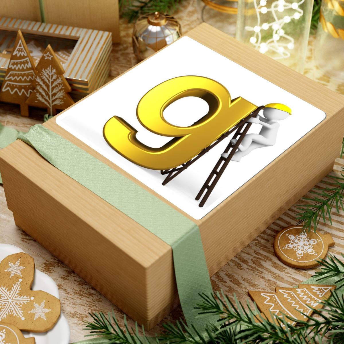 Yellow 3D Letter G with Worker Sticker | Kiss-Cut Sticker