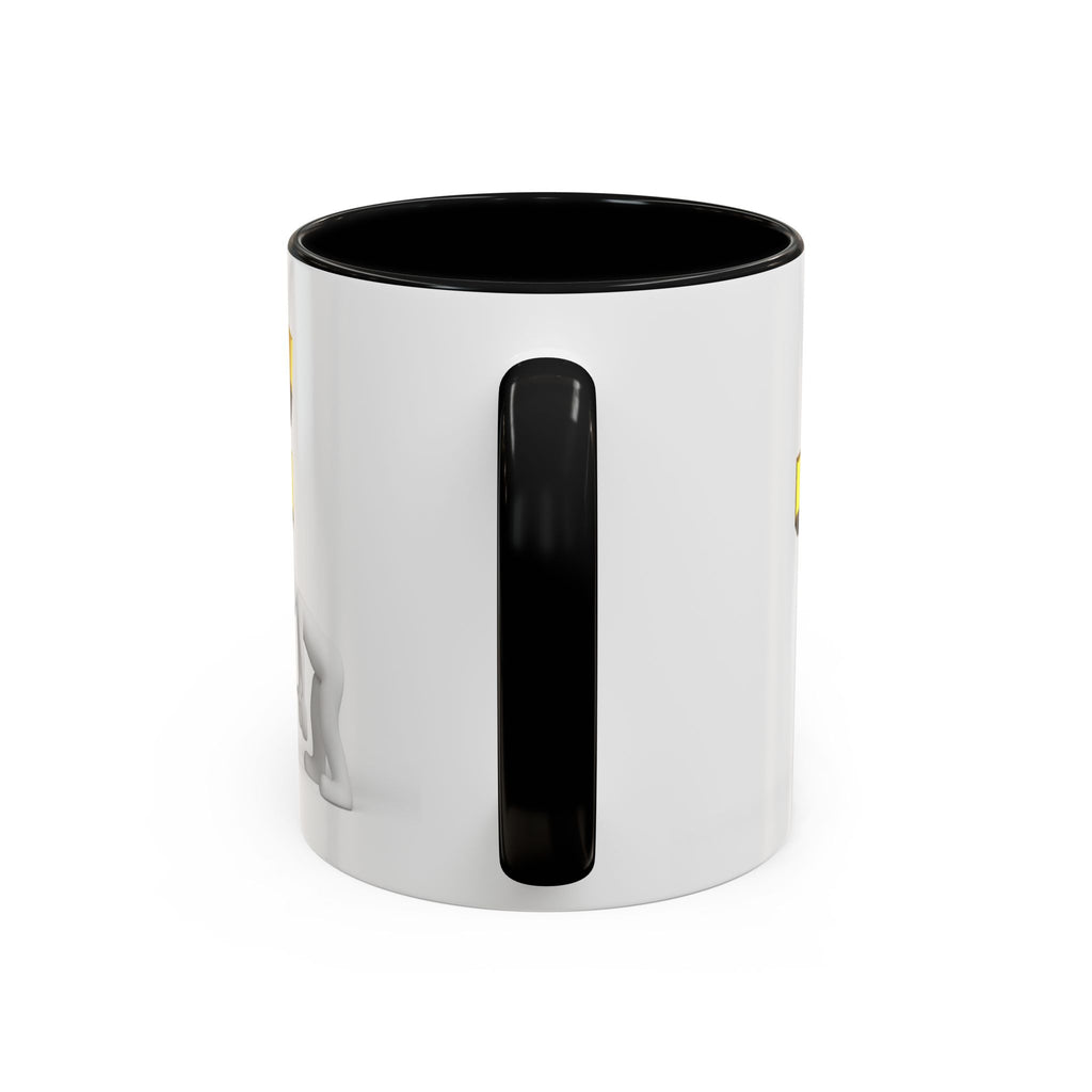 3D Tiny Figure Leaning on Gold Letter F Mug | Accent Coffee Mug