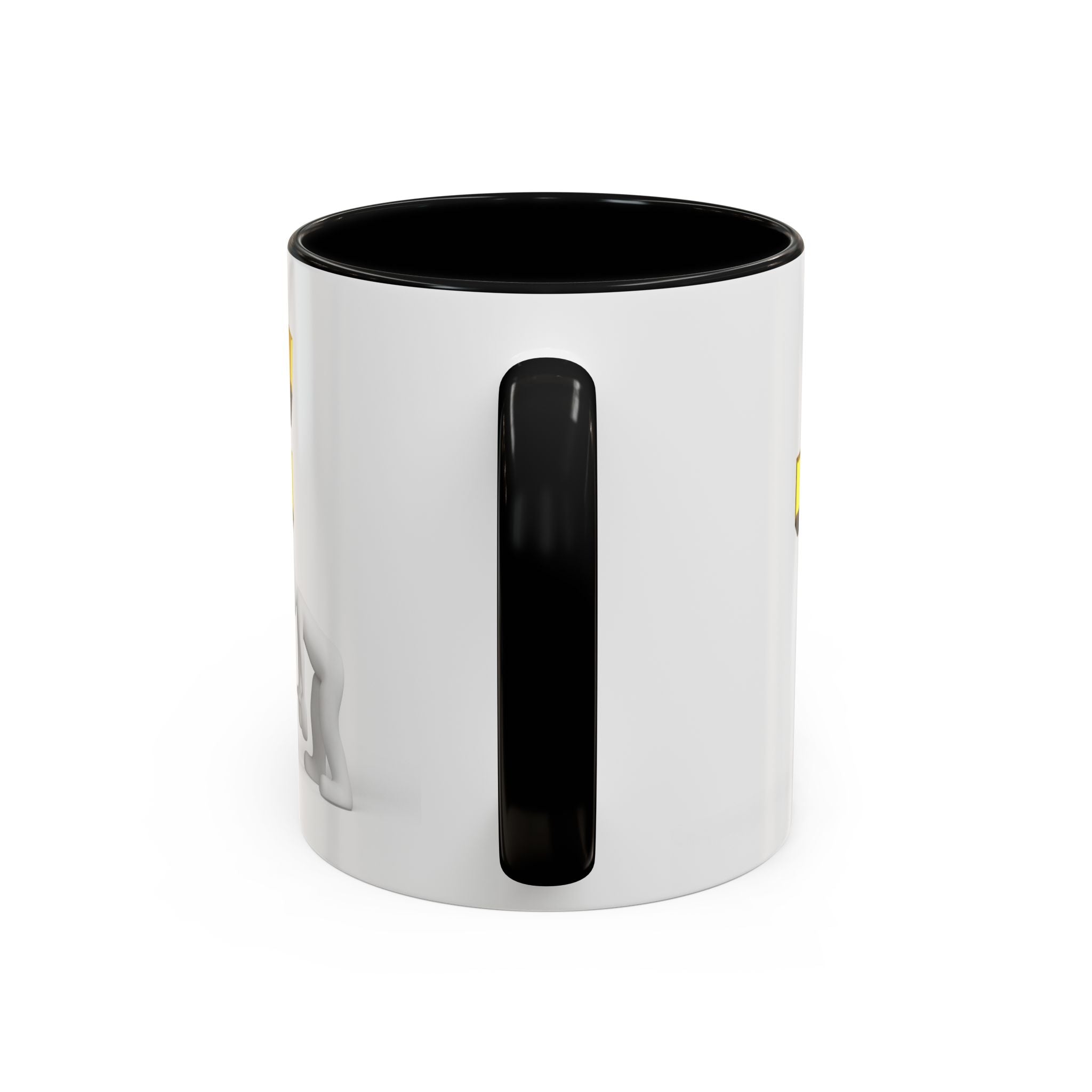 3D Tiny Figure Leaning on Gold Letter F Mug | Accent Coffee Mug
