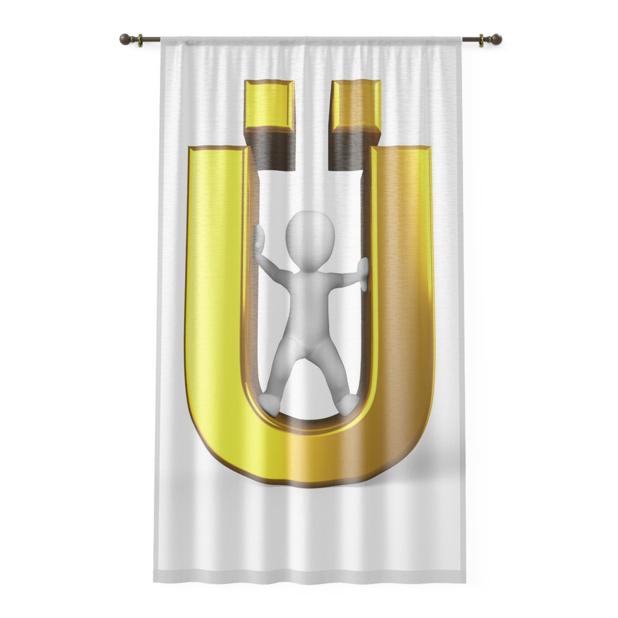 3D Gold Letter Ü with Figure Window Curtain | Alphabet Monogram Drapery