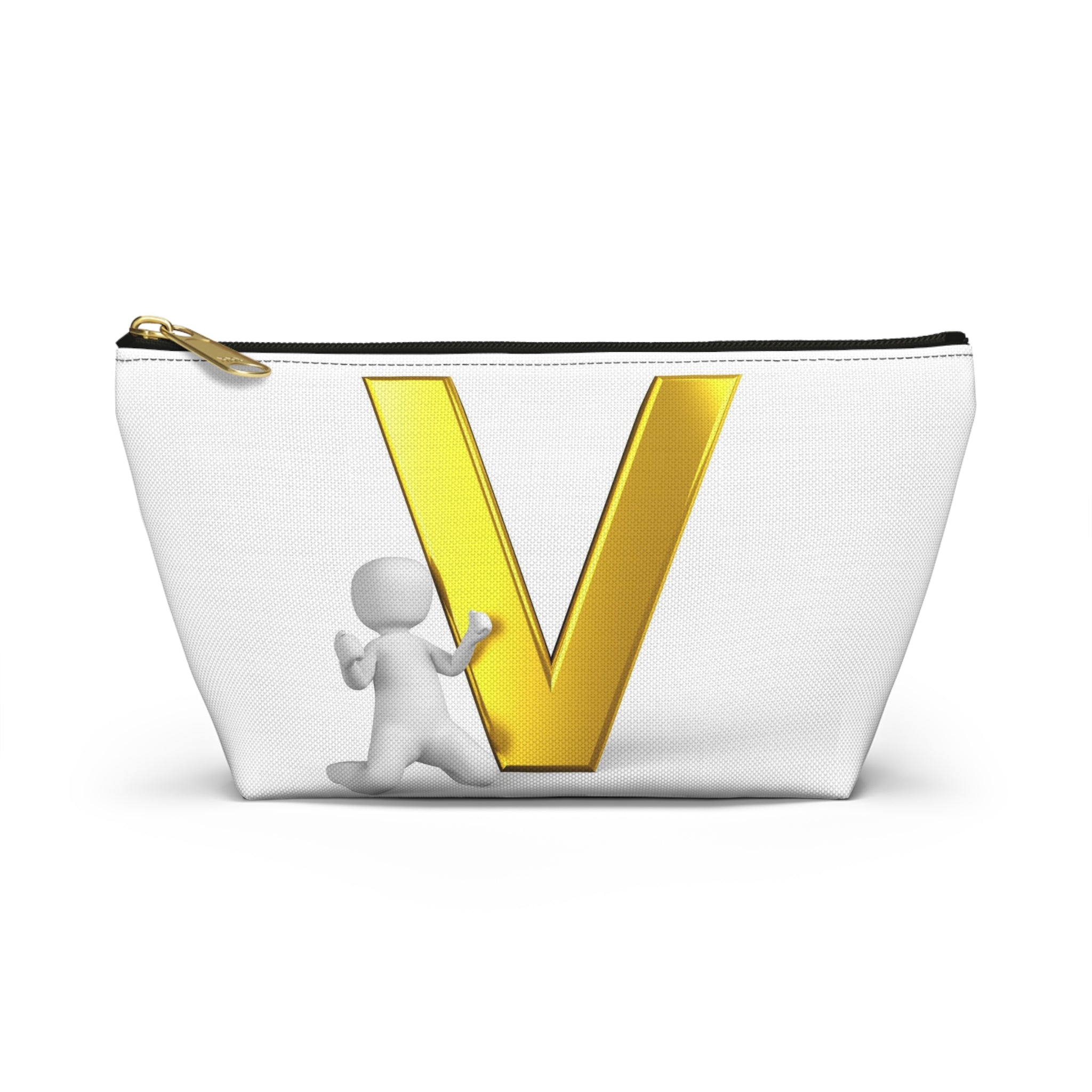 Gold Letter V Monogram Accessory Pouch | Initial V Makeup Bag