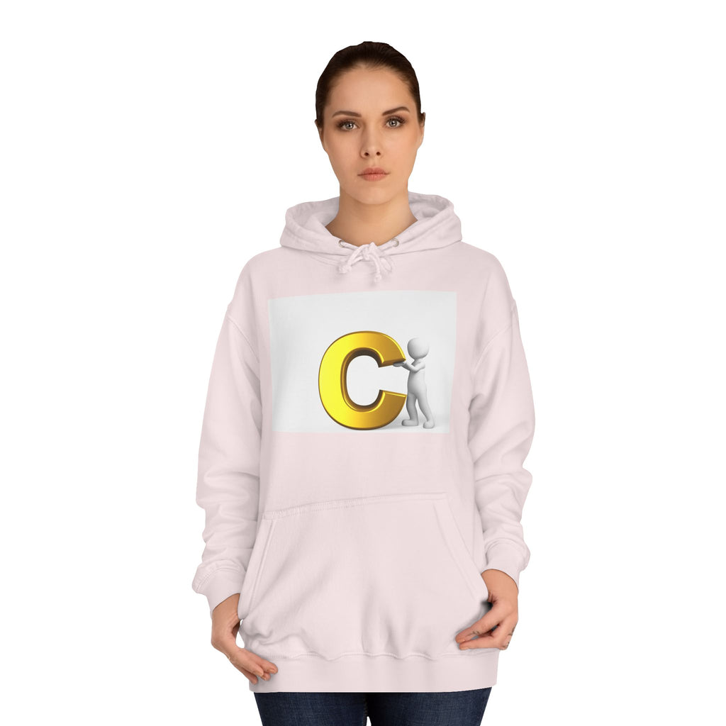 3D Yellow Letter C with Character Hoodie | Initial Monogram Sweatshirt