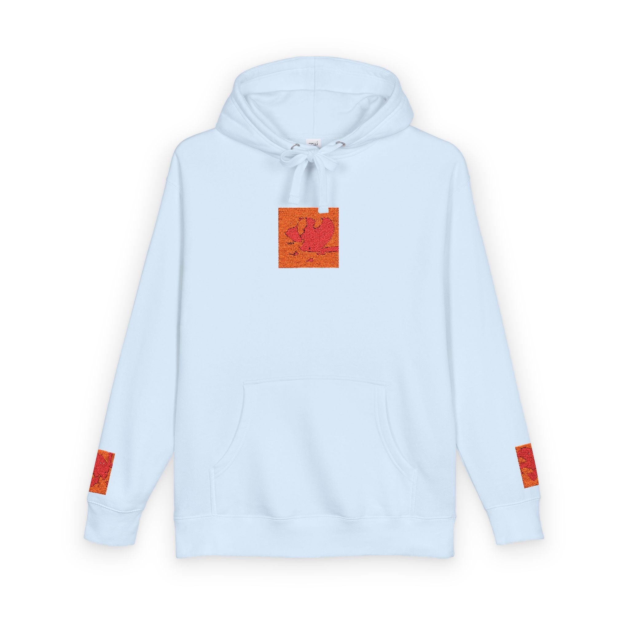 Orange Phoenix Pixel Art Hoodie | Square Chest & Sleeve Patch