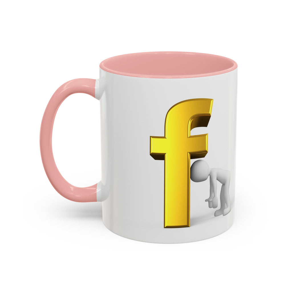 3D Tiny Figure Leaning on Gold Letter F Mug | Accent Coffee Mug