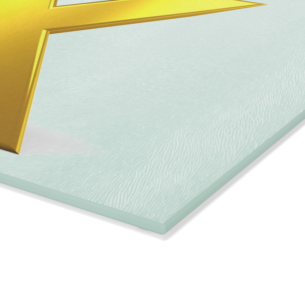 Gold X Initial with 3D Figure Glass Cutting Board | Personalized Letter Kitchen Decor