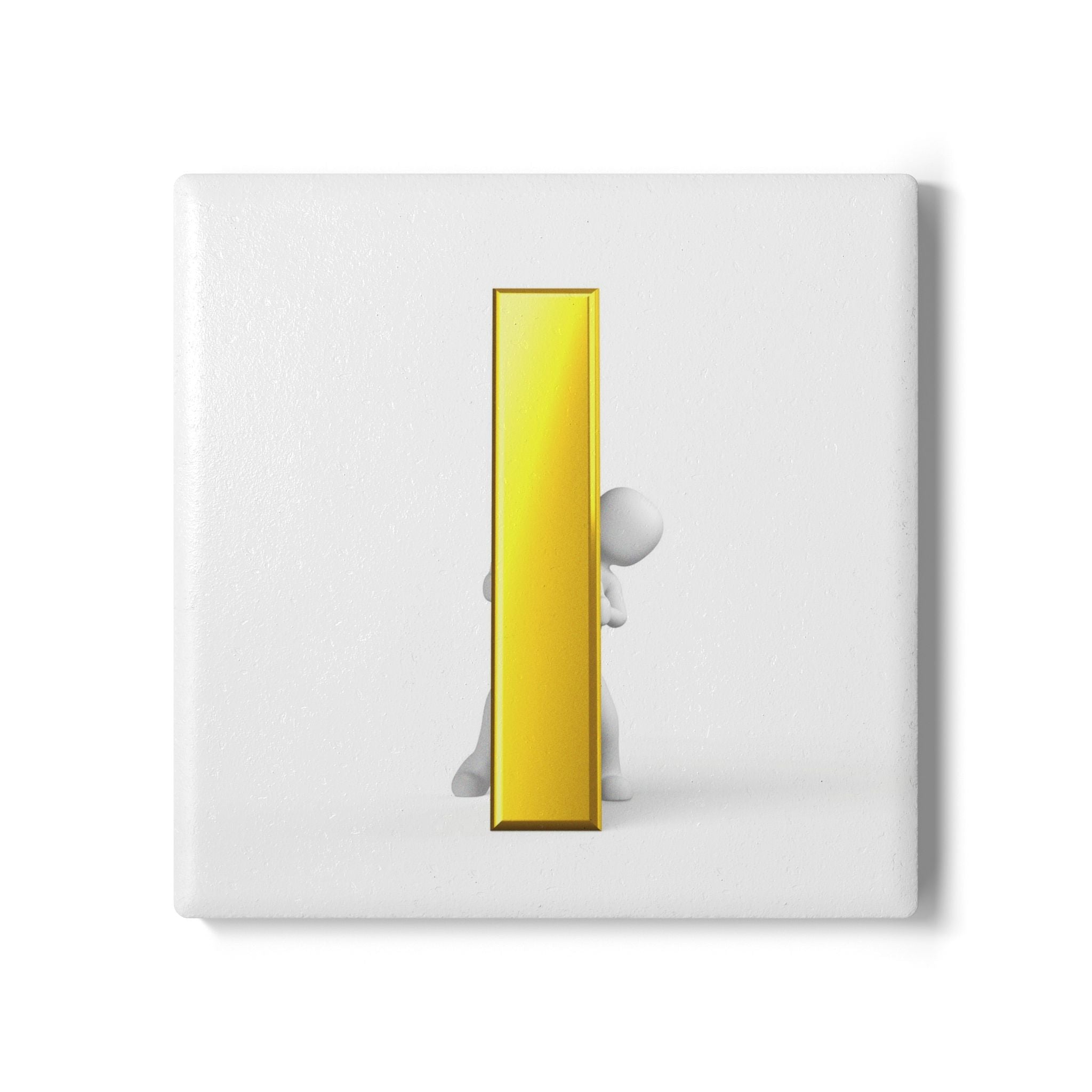 Gold Letter i Mascot Ceramic Coaster | Minimalist Lucky Number 1 Design