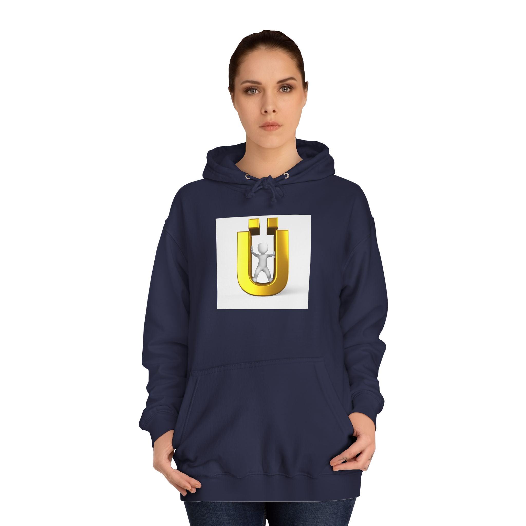 Gold Ü Letter Logo Hoodie | 3D Person Initial U Sweatshirt