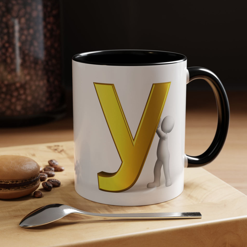 Goldener Buchstabe Y mit 3D-Figur Akzent Kaffeetasse | Initialen Monogramm