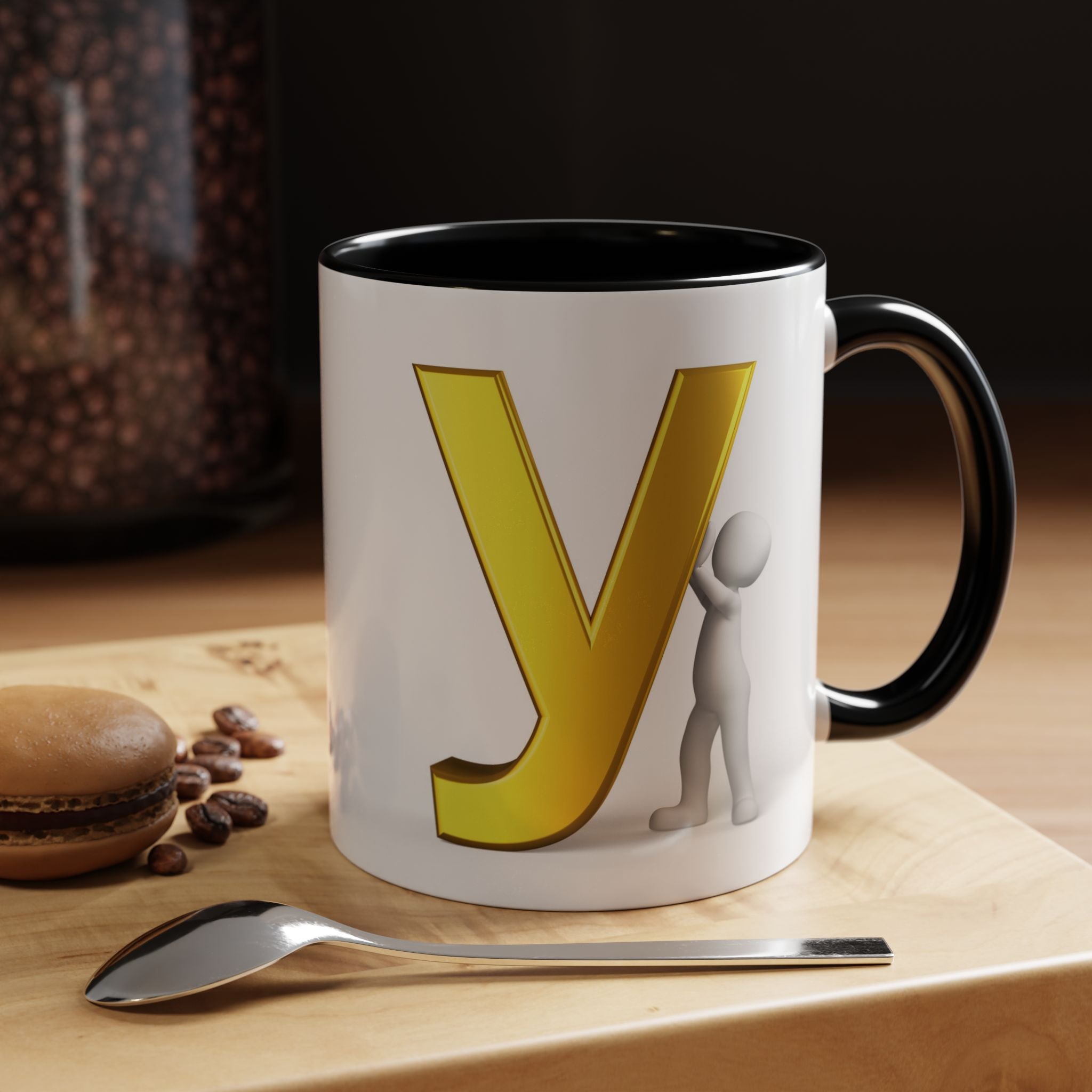 Goldener Buchstabe Y mit 3D-Figur Akzent Kaffeetasse | Initialen Monogramm