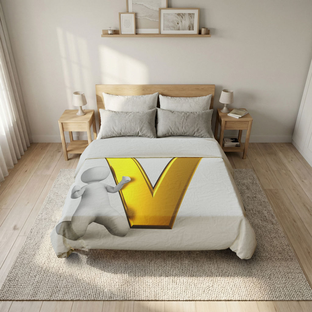 Gold Letter V duvet cover | Monogram initial alphabet bedding