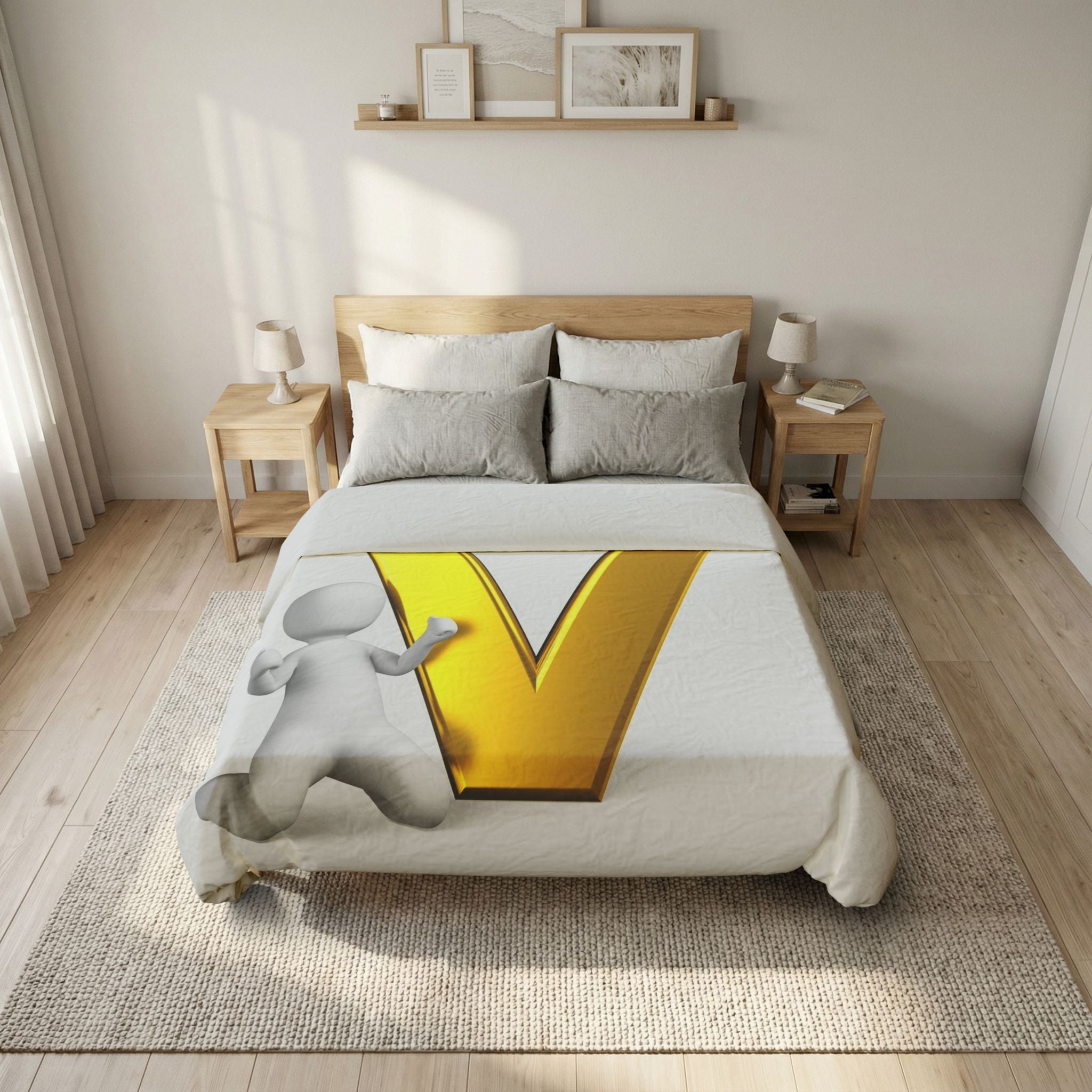 Gold Letter V duvet cover | Monogram initial alphabet bedding