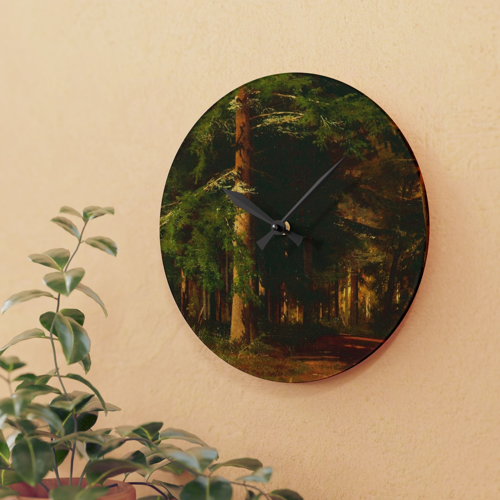 Forest Path Painting Acrylic Wall Clock | Woodland Landscape Wall Clock