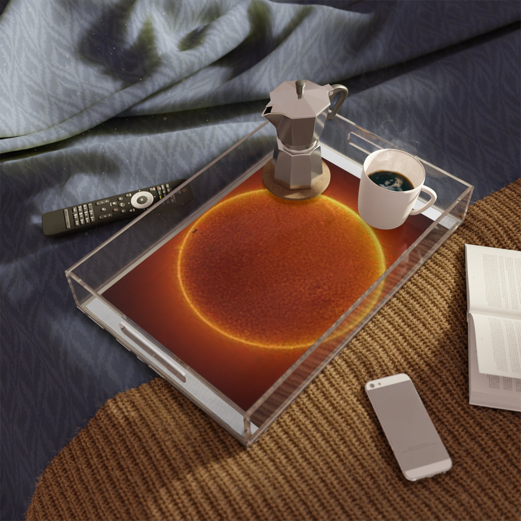 Solar Sun Illustration Acrylic Serving Tray | Orange Sunburst Design