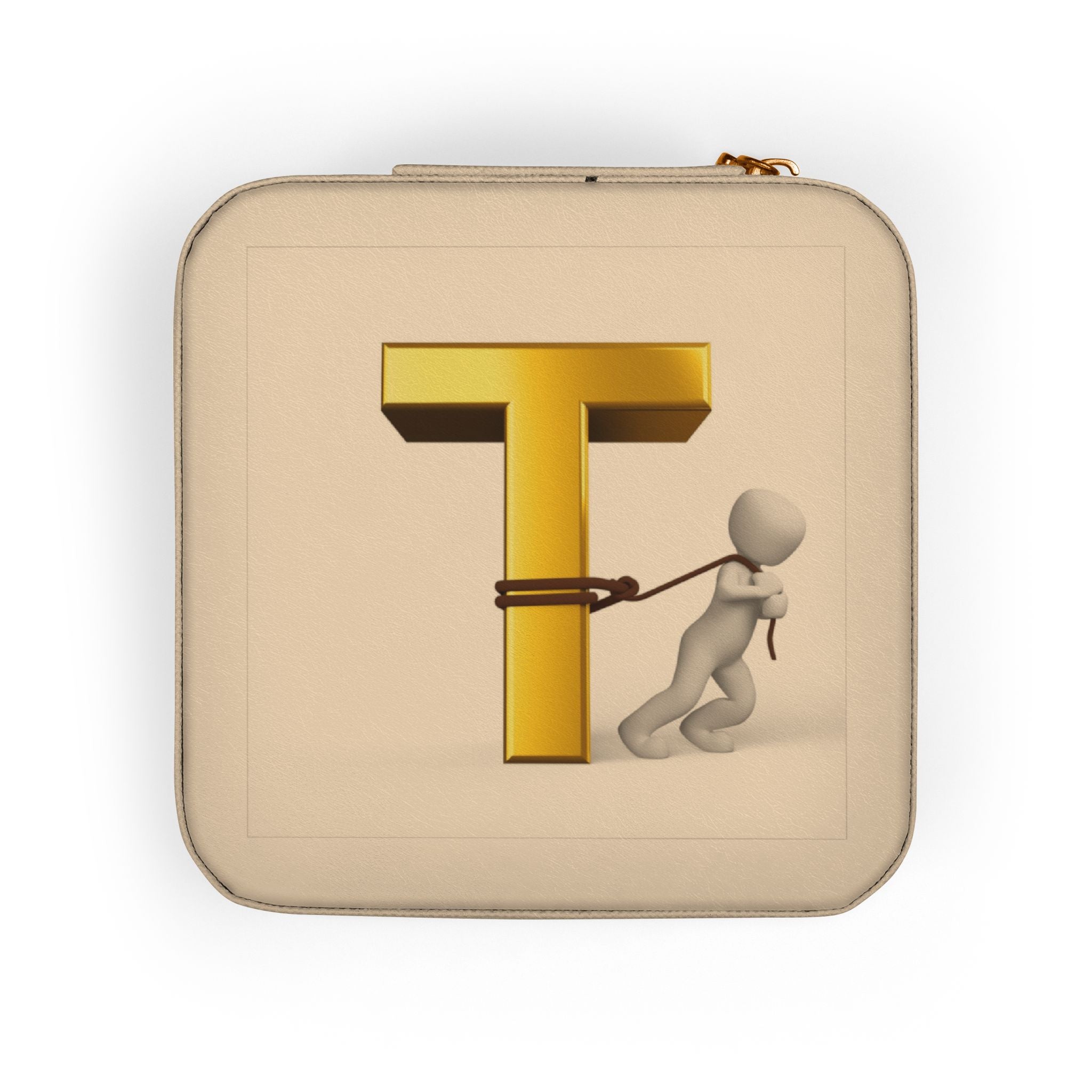 Gold Letter T Monogram Jewelry Travel Case | Compact Square Trinket Box
