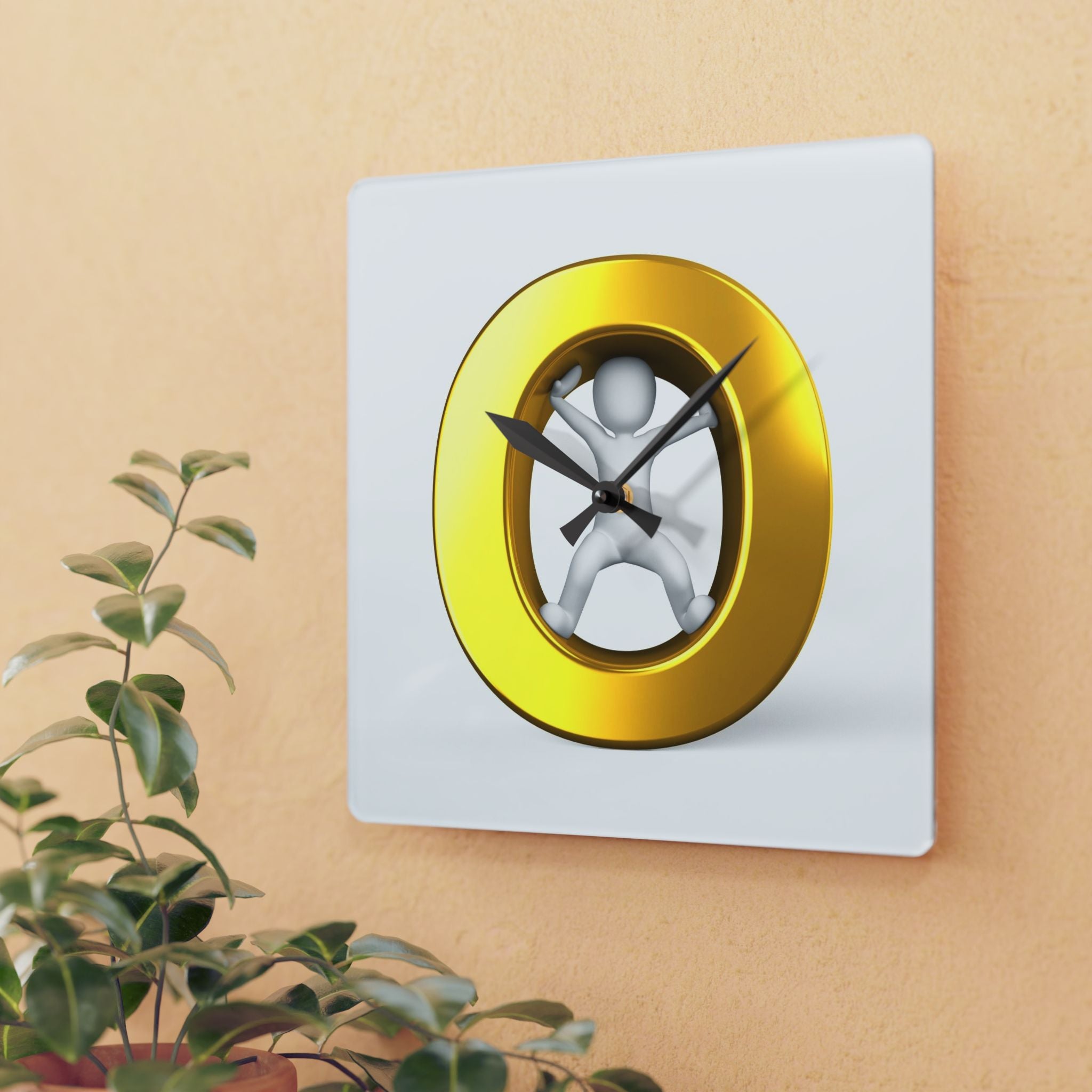 Gold Letter O Figure Acrylic Wall Clock | Modern Minimalist Timepiece
