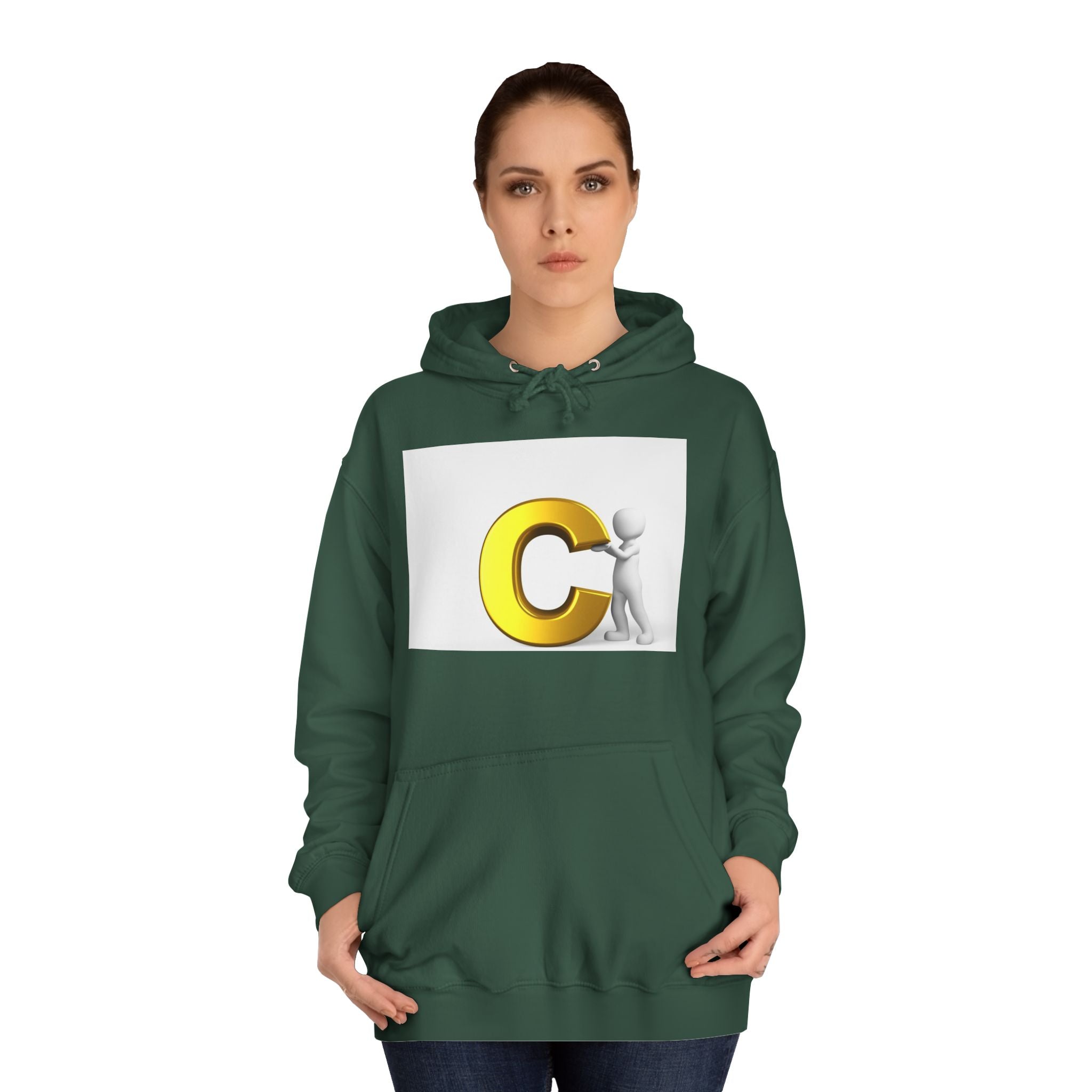 3D Yellow Letter C with Character Hoodie | Initial Monogram Sweatshirt