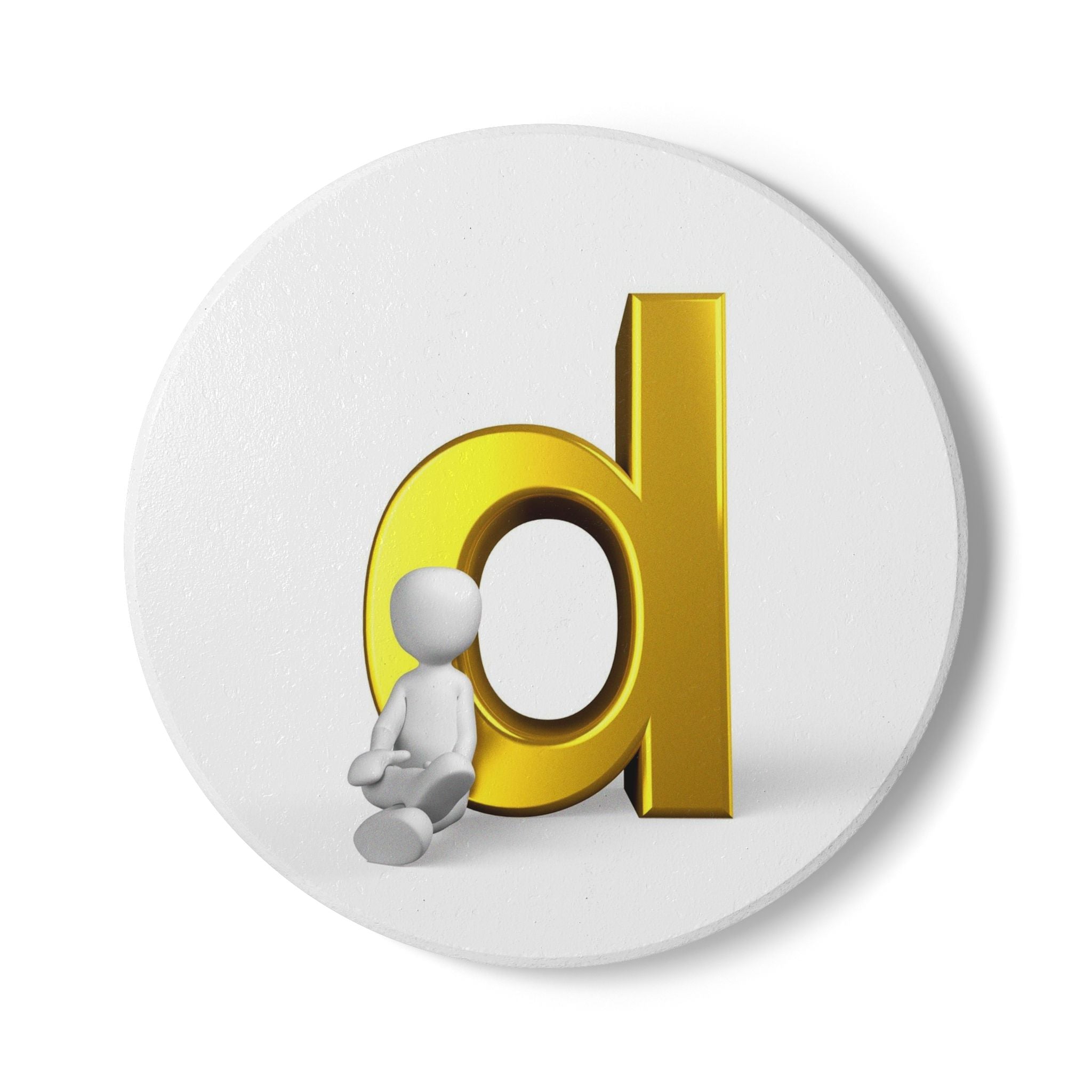 Gold Letter D with Mini Figure coaster | Ceramic Round Coaster