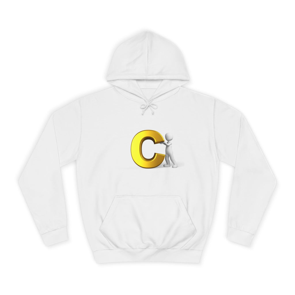 3D Yellow Letter C with Character Hoodie | Initial Monogram Sweatshirt
