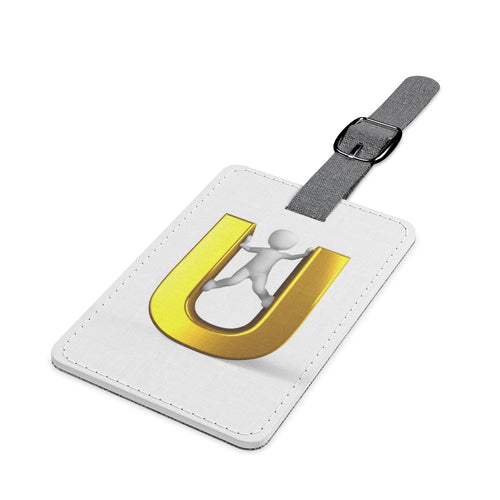 Étiquette de bagage 3D en polyester Saffiano avec lettre U dorée et figurine