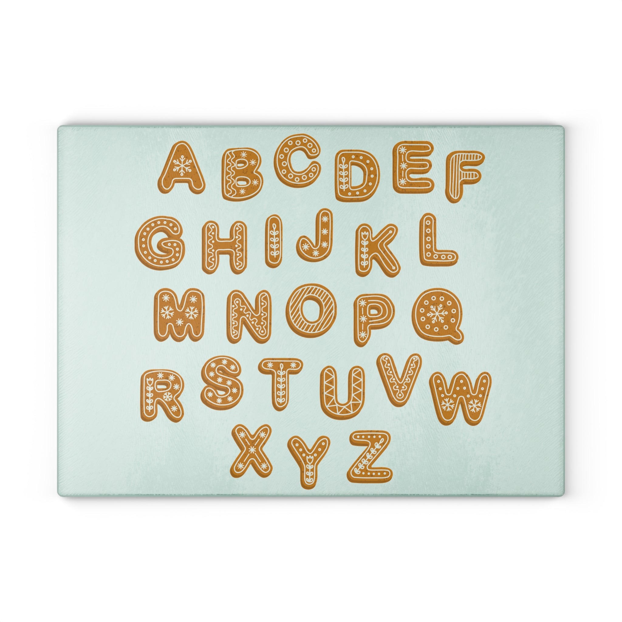 Gingerbread Alphabet Glass Cutting Board | Cookie Letter Kitchen Decor