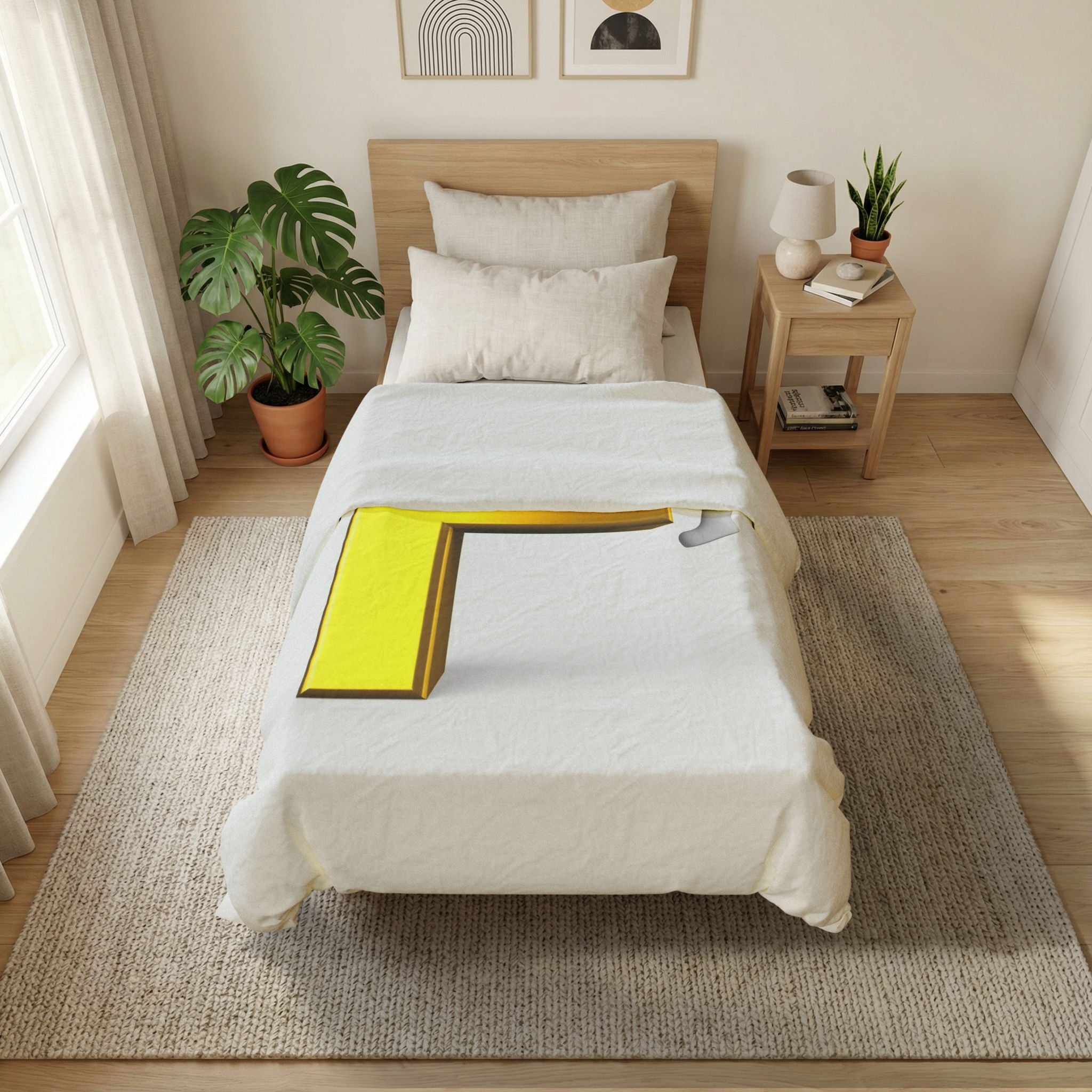 3D Gold Letter F with Climbing Figure Duvet Cover | Monogram Bedding