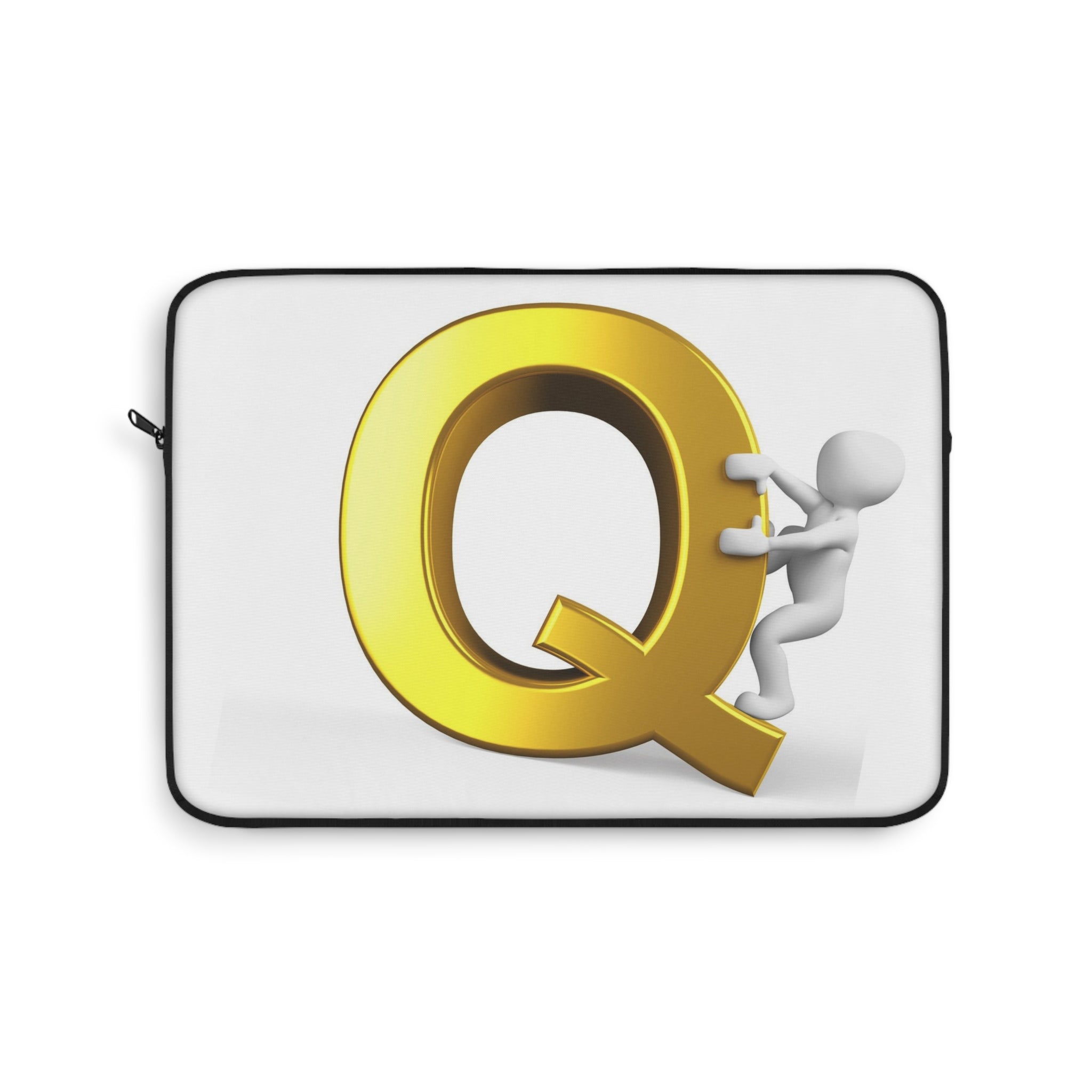 Gold Letter Q with Climbing Figure Laptop Sleeve | Monogram Initial Q