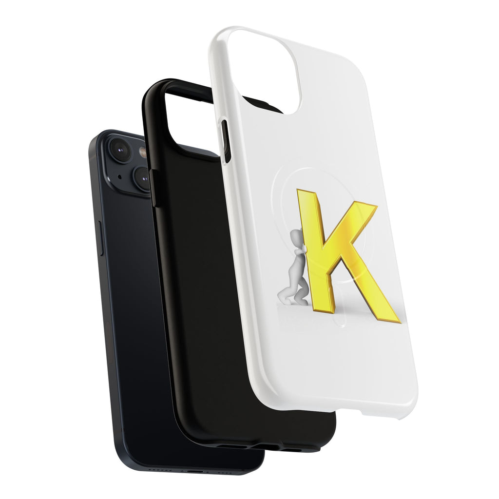 Yellow K Letter Phone Case | Tough Magnetic Case, Monogram Initial K