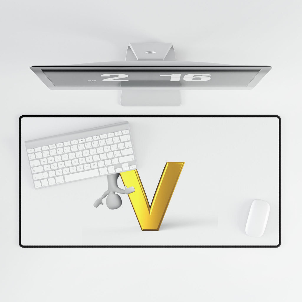 3D Gold Letter V with Figure Desk Mat | Oversized Mouse Pad