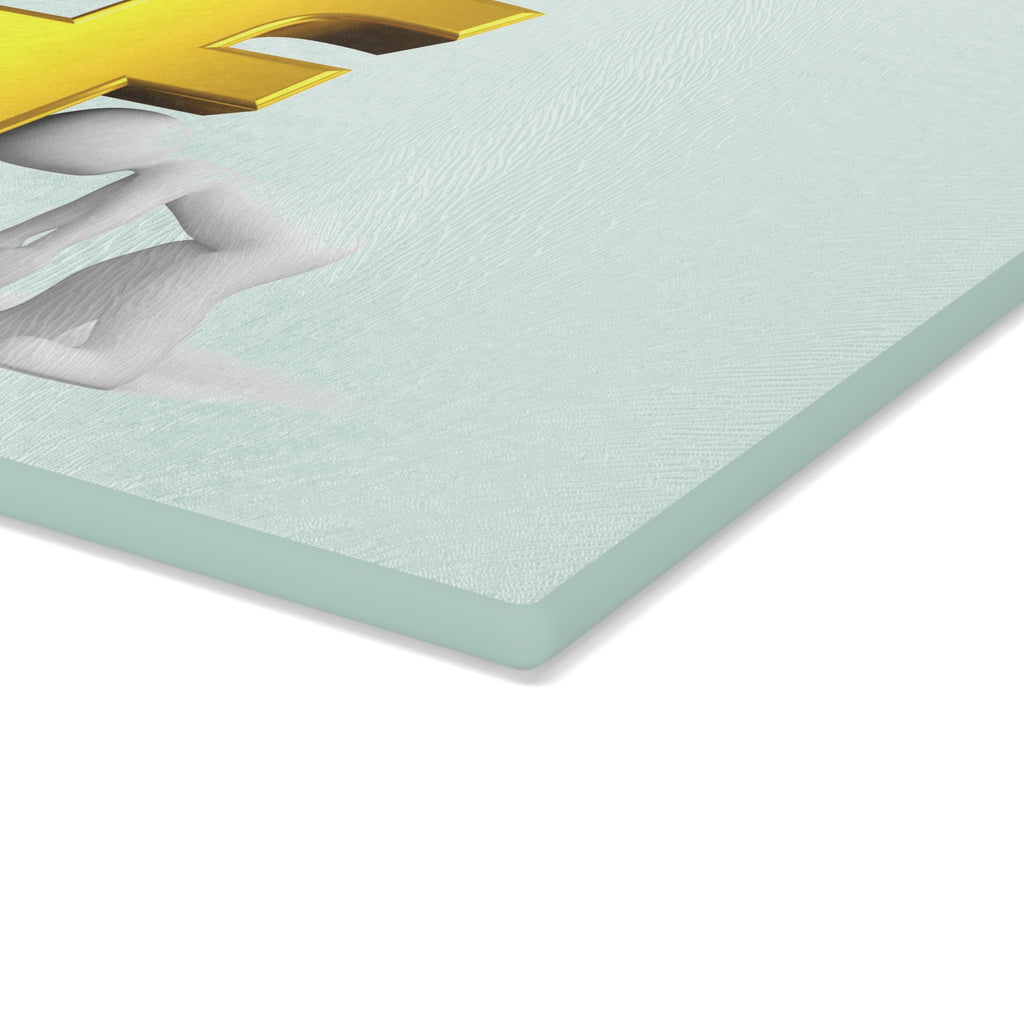 3D Gold Letter F with Figure Glass Cutting Board | Kitchen Decor