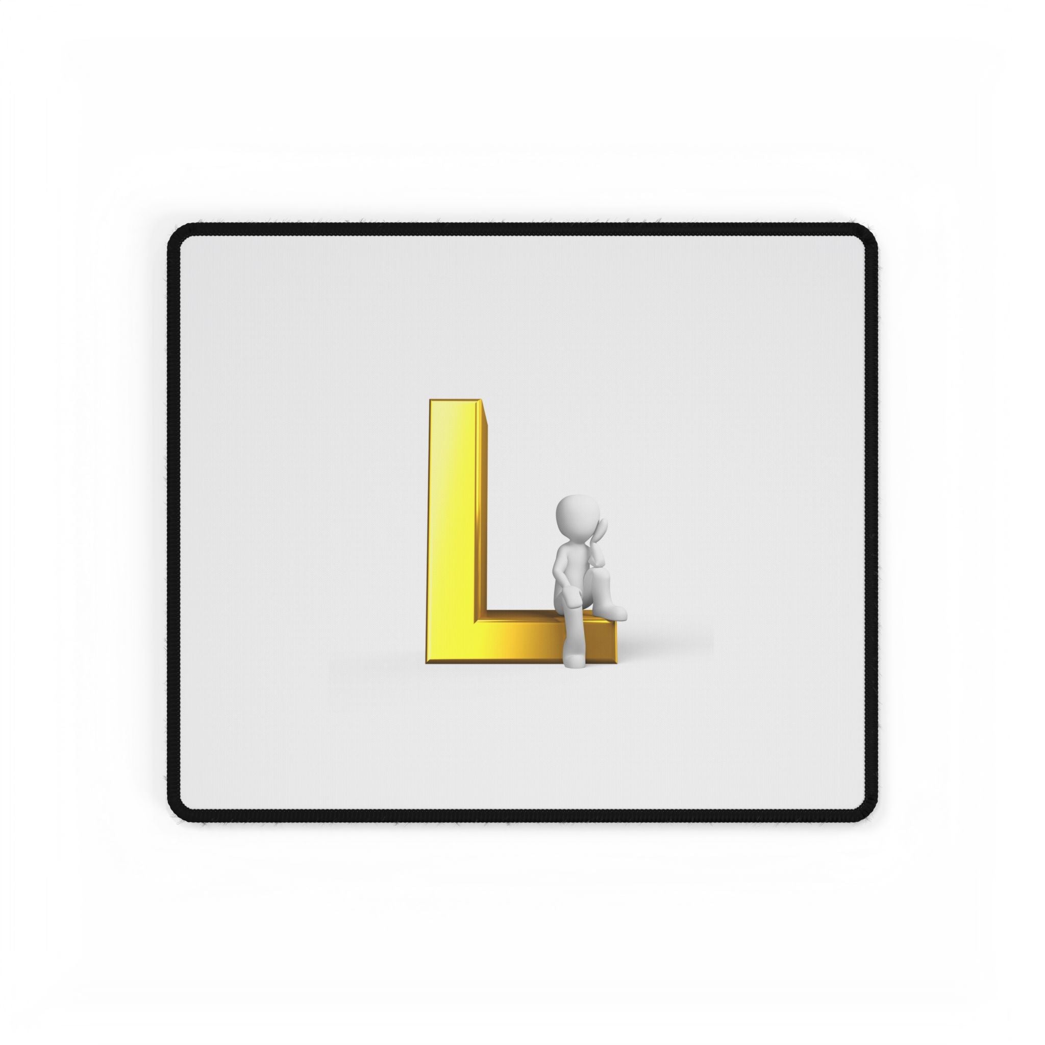 Gold Letter L with Sitting Figure Desk Mat | Minimal Initial Mouse Pad