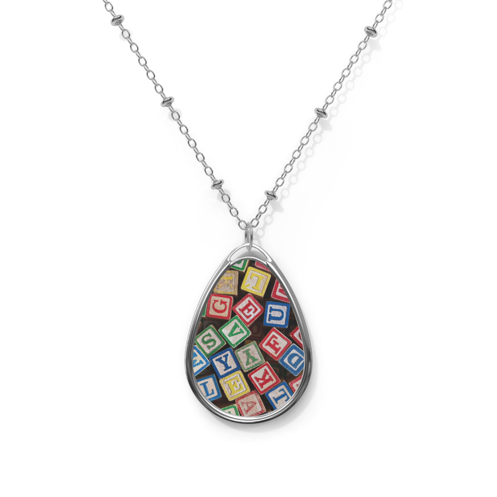 Alphabet Block Oval Necklace — Retro Baby Blocks Tear Drop Pendant