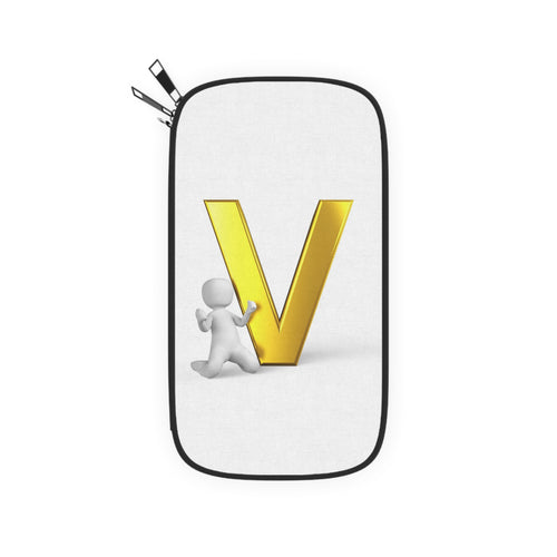 Portefeuille passeport avec lettre V dorée en 3D et motif | Organiseur de voyage monogrammé