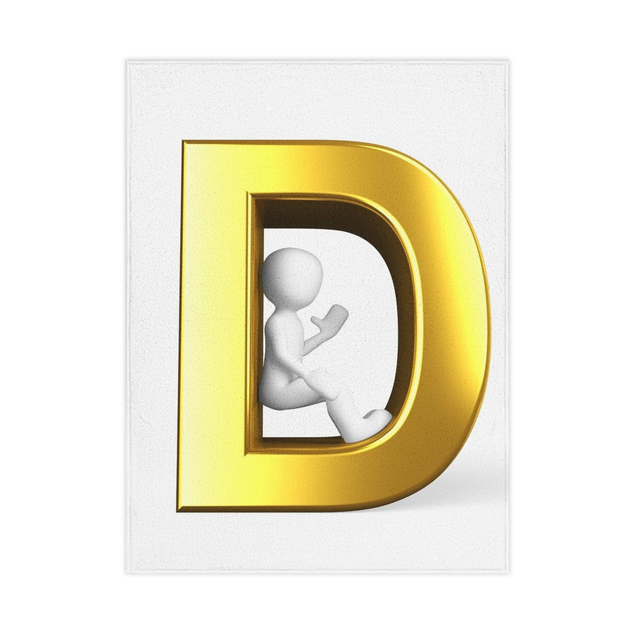 Gold Letter D with Playful Figure Toddler Blanket | Monogram Initial D