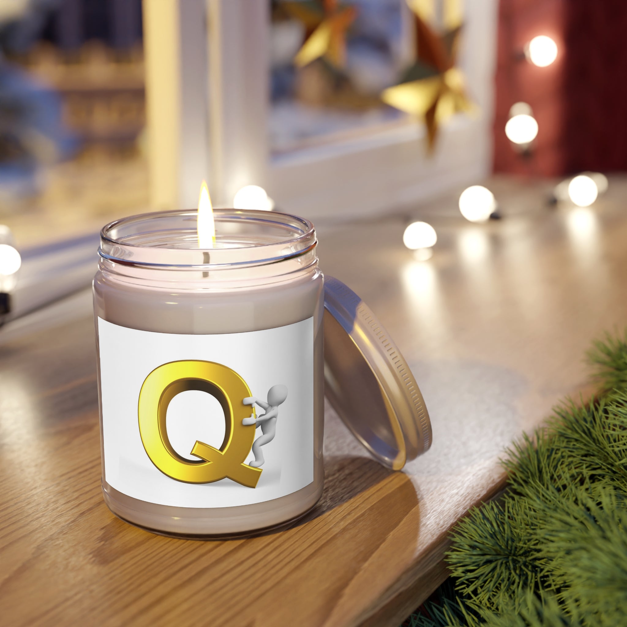 Gold Letter Q Monogram Candle 9oz Soy Jar | Initial Q Scented Candle