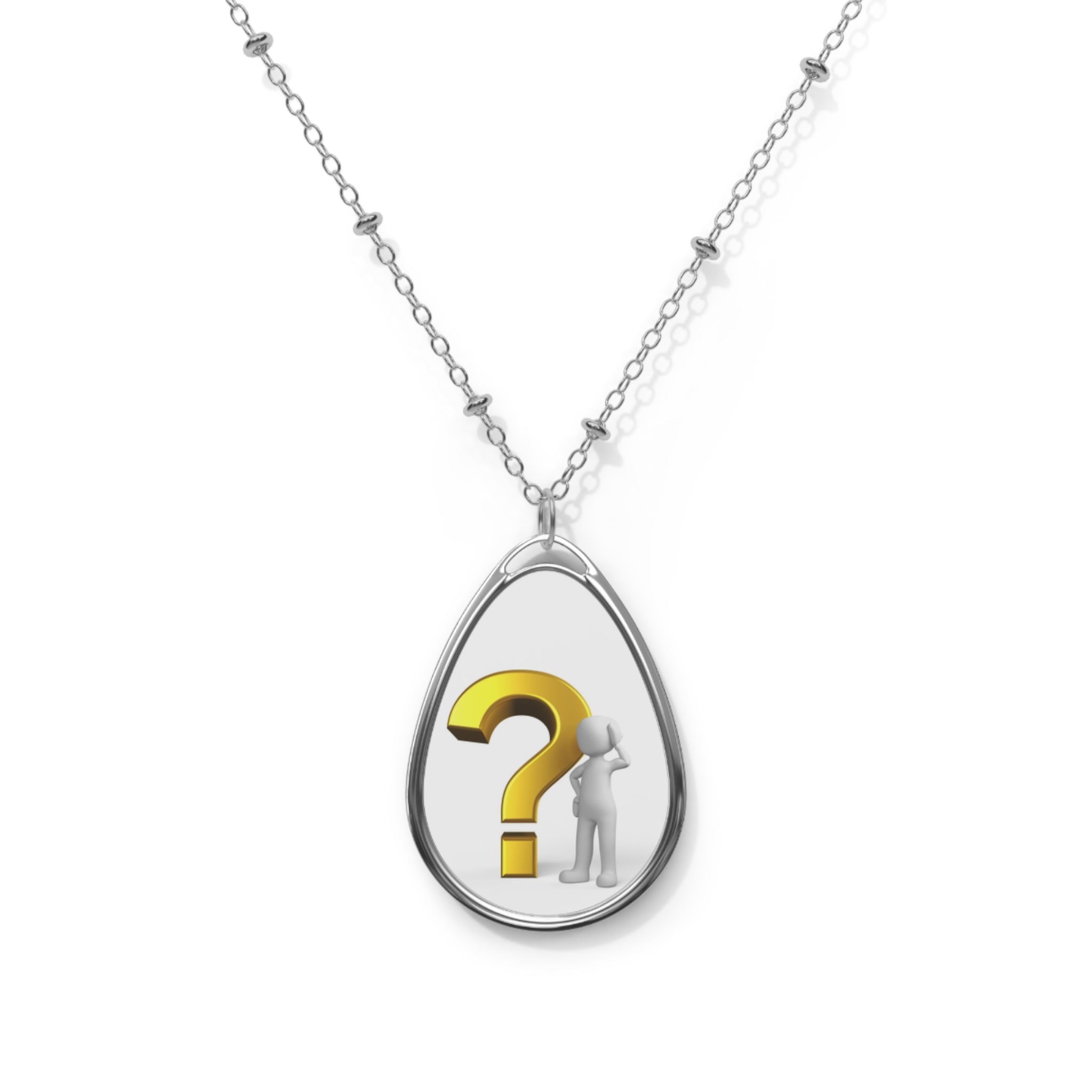 Oval Teardrop Pendant Necklace — Question Mark Oval Necklace