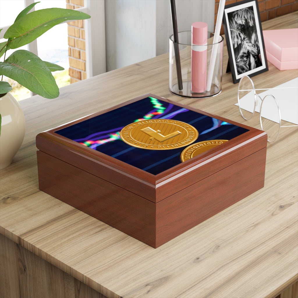 Litecoin Coin Graphic Jewelry Box | Crypto Coin Design, Trading Chart