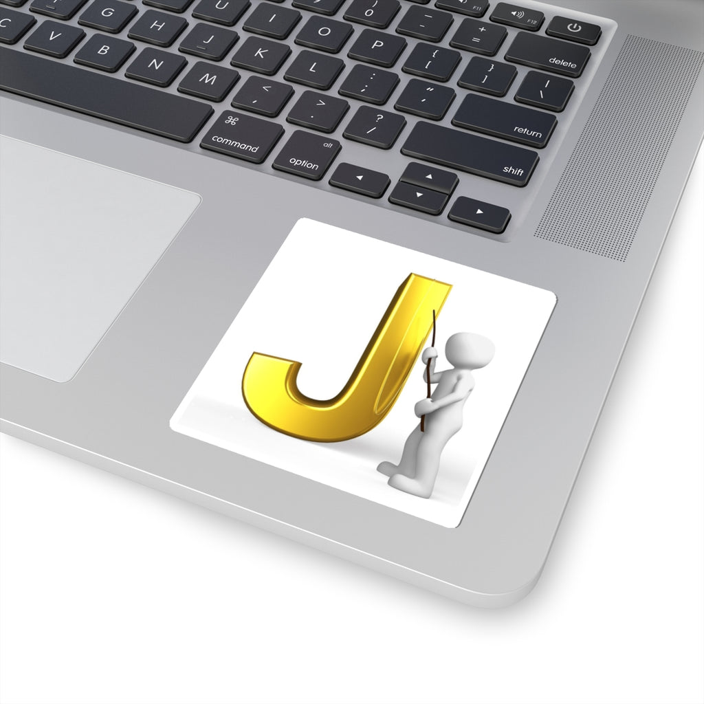 Gold Letter J with 3D Figure Kiss-Cut Sticker | Monogram Initial Decal