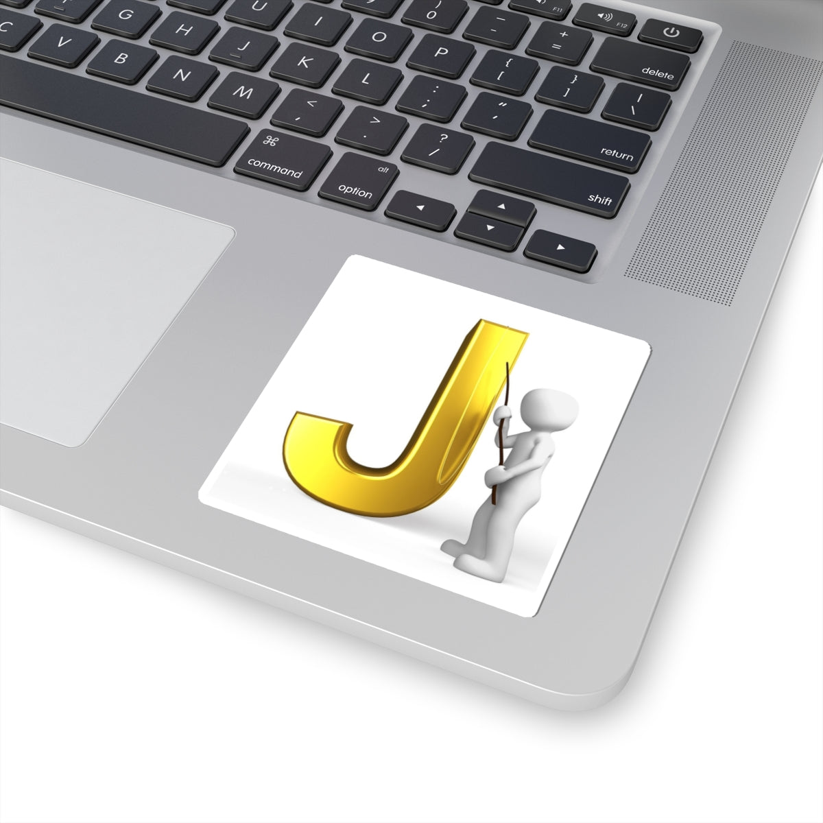 Gold Letter J with 3D Figure Kiss-Cut Sticker | Monogram Initial Decal