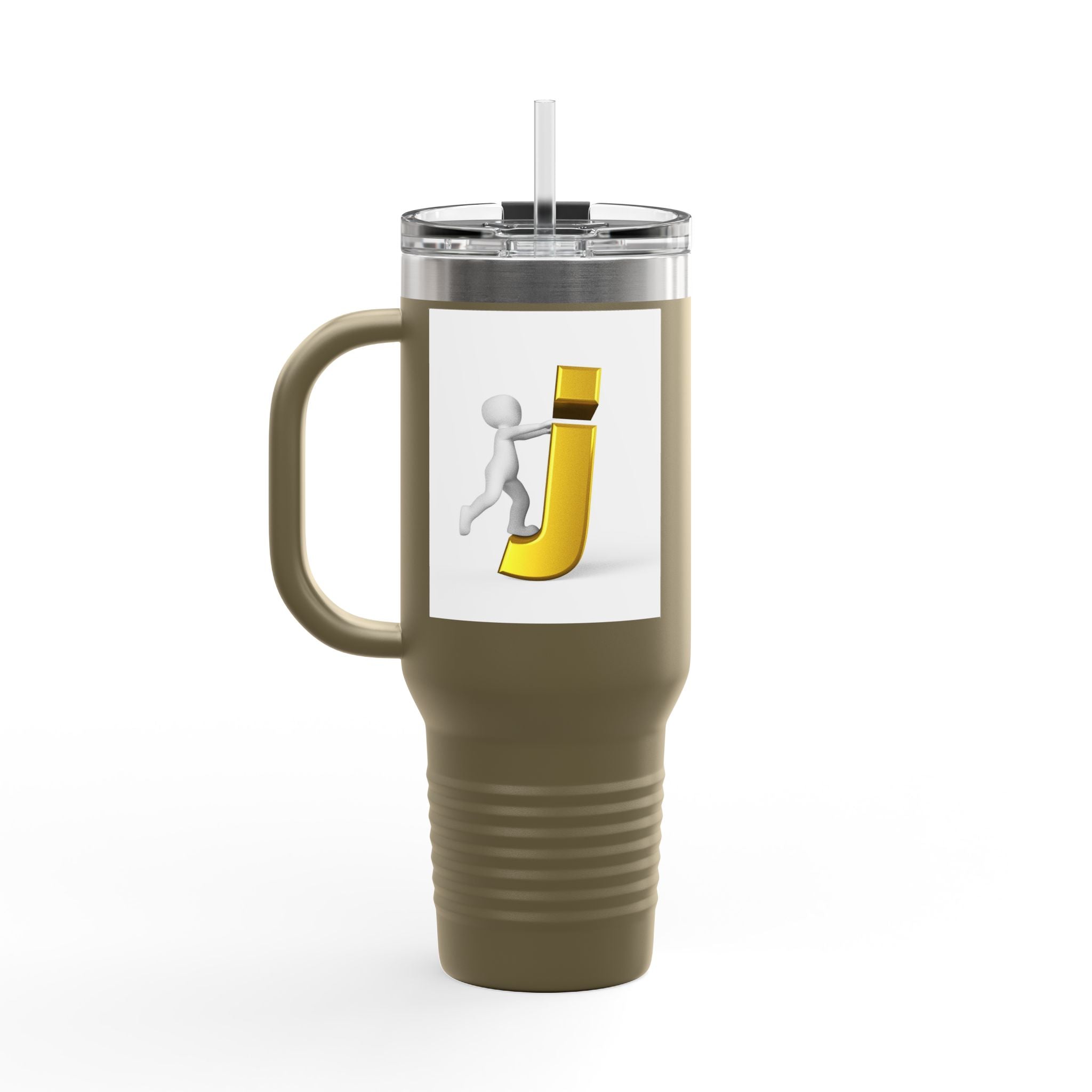 3D Stick Figure Pushing Letter J Travel Mug | 40oz Insulated Tumbler