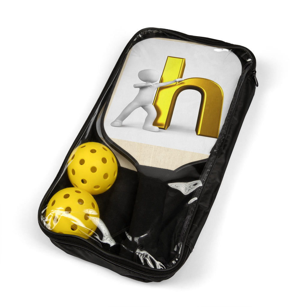 3D Figure Pushing Gold Letter H Pickleball Paddle Kit | Paddle Set with Balls