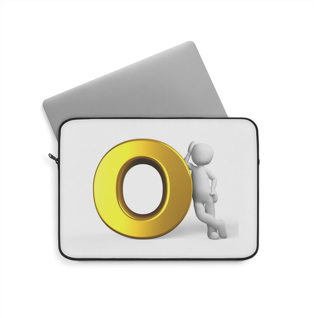 3D Gold Letter O with Leaning Figurine Laptop Sleeve | Initial O